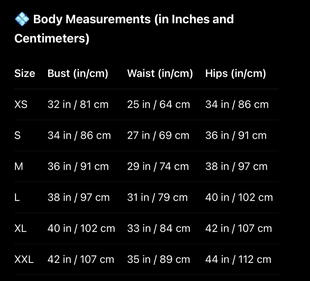 Size Chart